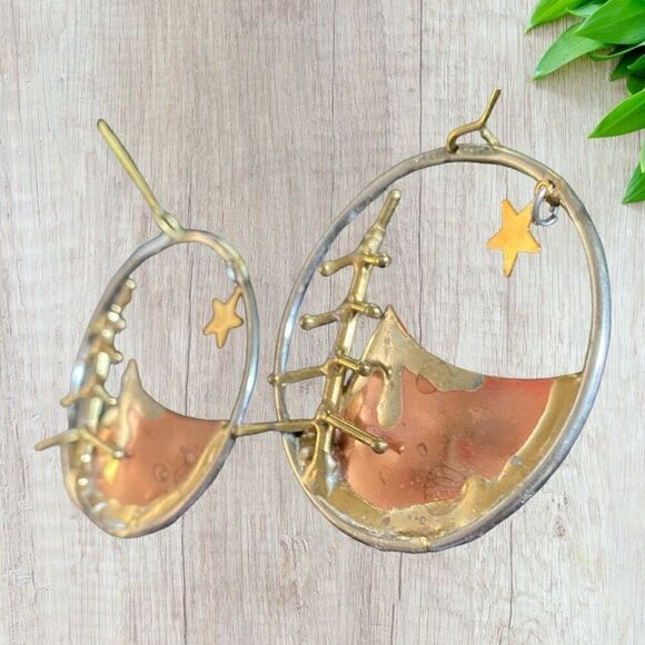 Handmade Copper Earrings Wilderness Trees Mountains - Picture 4 of 10